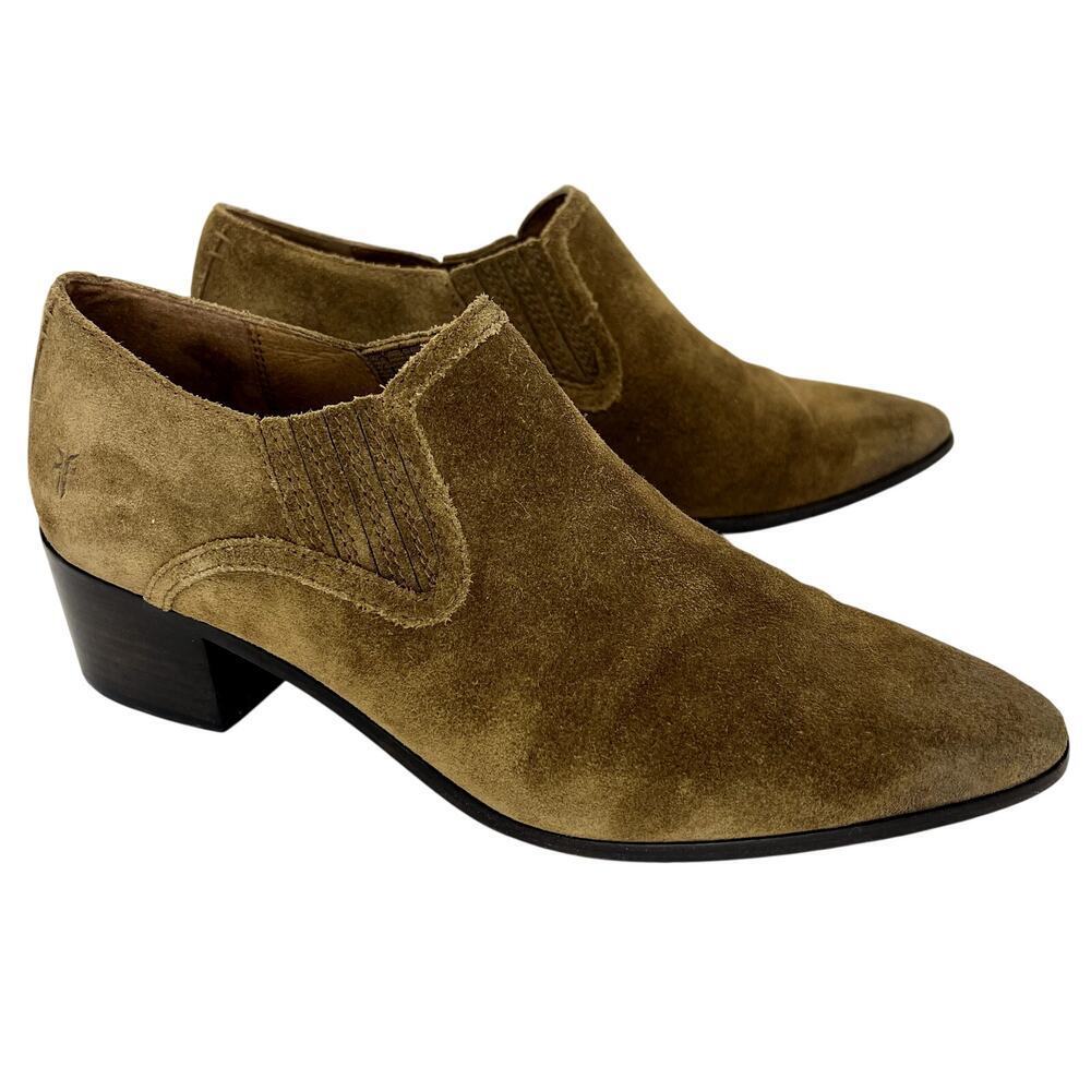FRYE Eleanor Western Shooties Tan Suede Ankle Boot Booties Pointed Toe Heeled 9